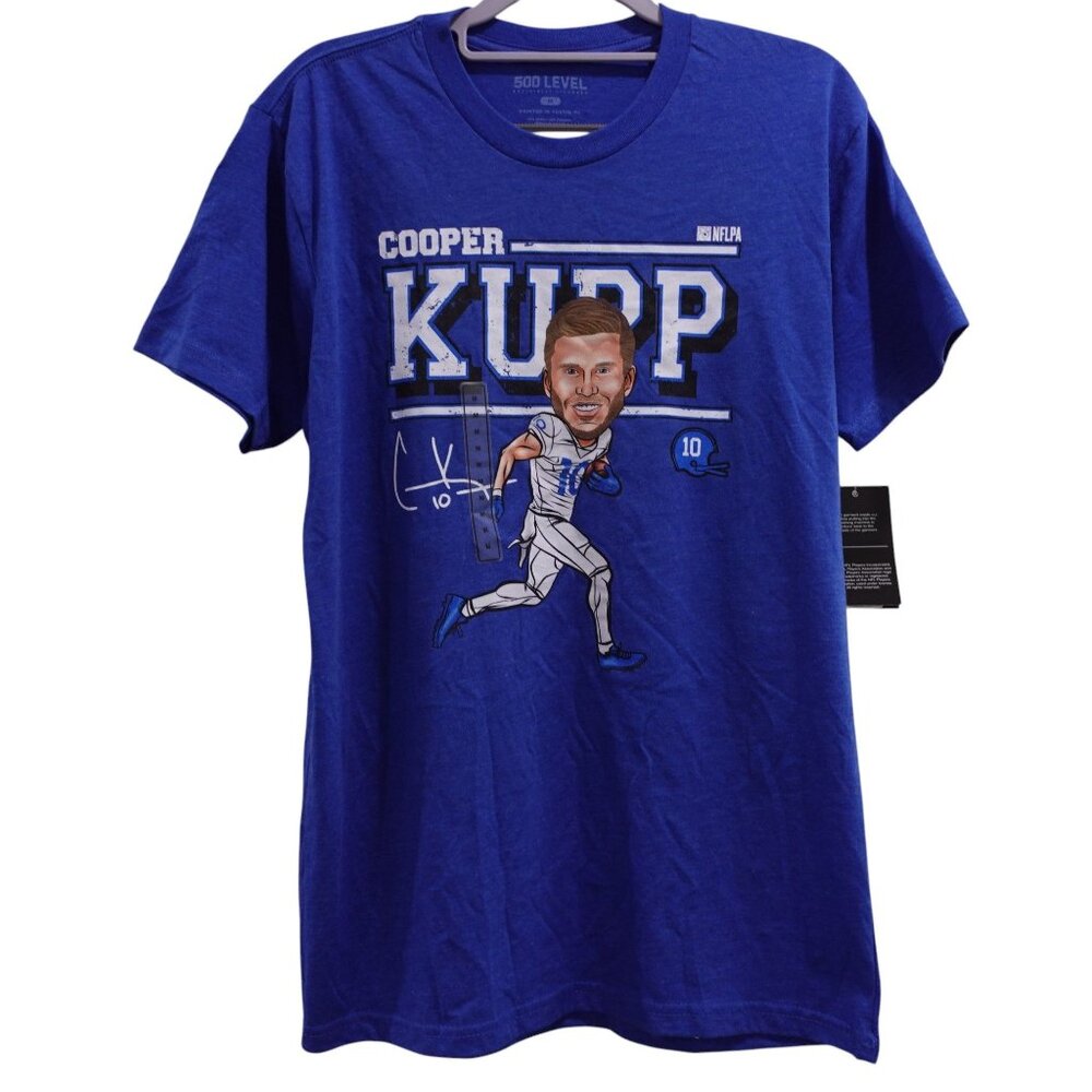 NWT 500 Level Cooper Kupp Caricature T-Shirt Sz M Blue Short Sleeve NFLPA